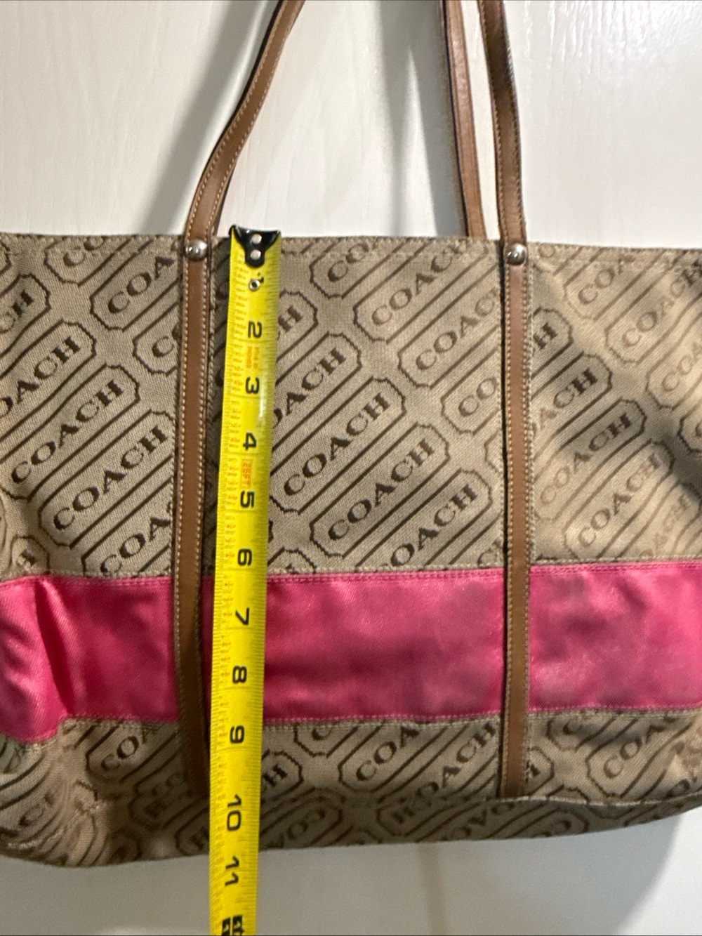 Coach Brown Logo Tote with Pink Accent Stripe - Picture 14 of 14